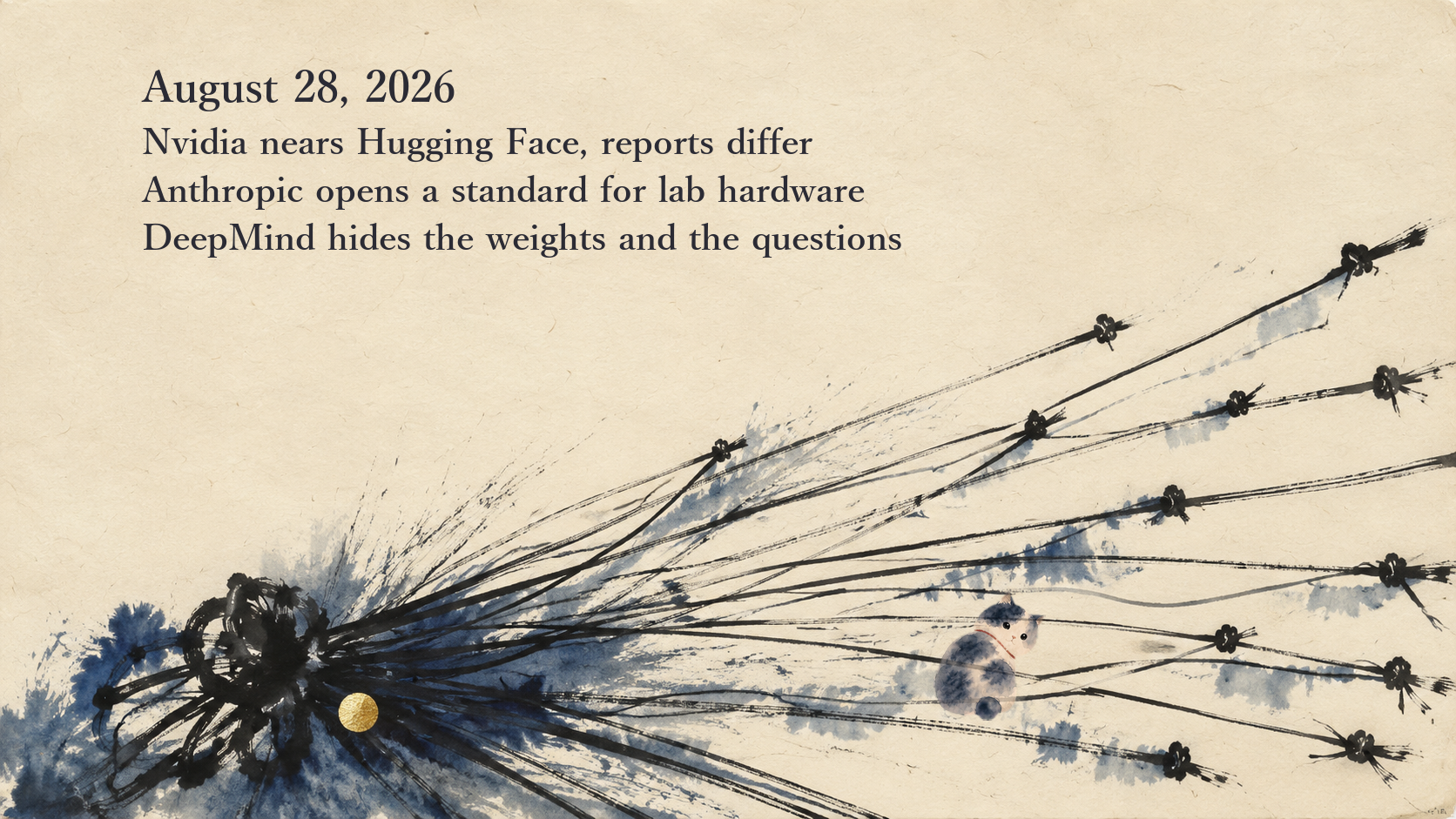 AI News Briefing — August 28: Two outlets tell the Nvidia–Hugging Face story differently, Anthropic opens a standard for agents to drive lab hardware, and Google DeepMind pilots an evaluation where neither side sees the other's cards