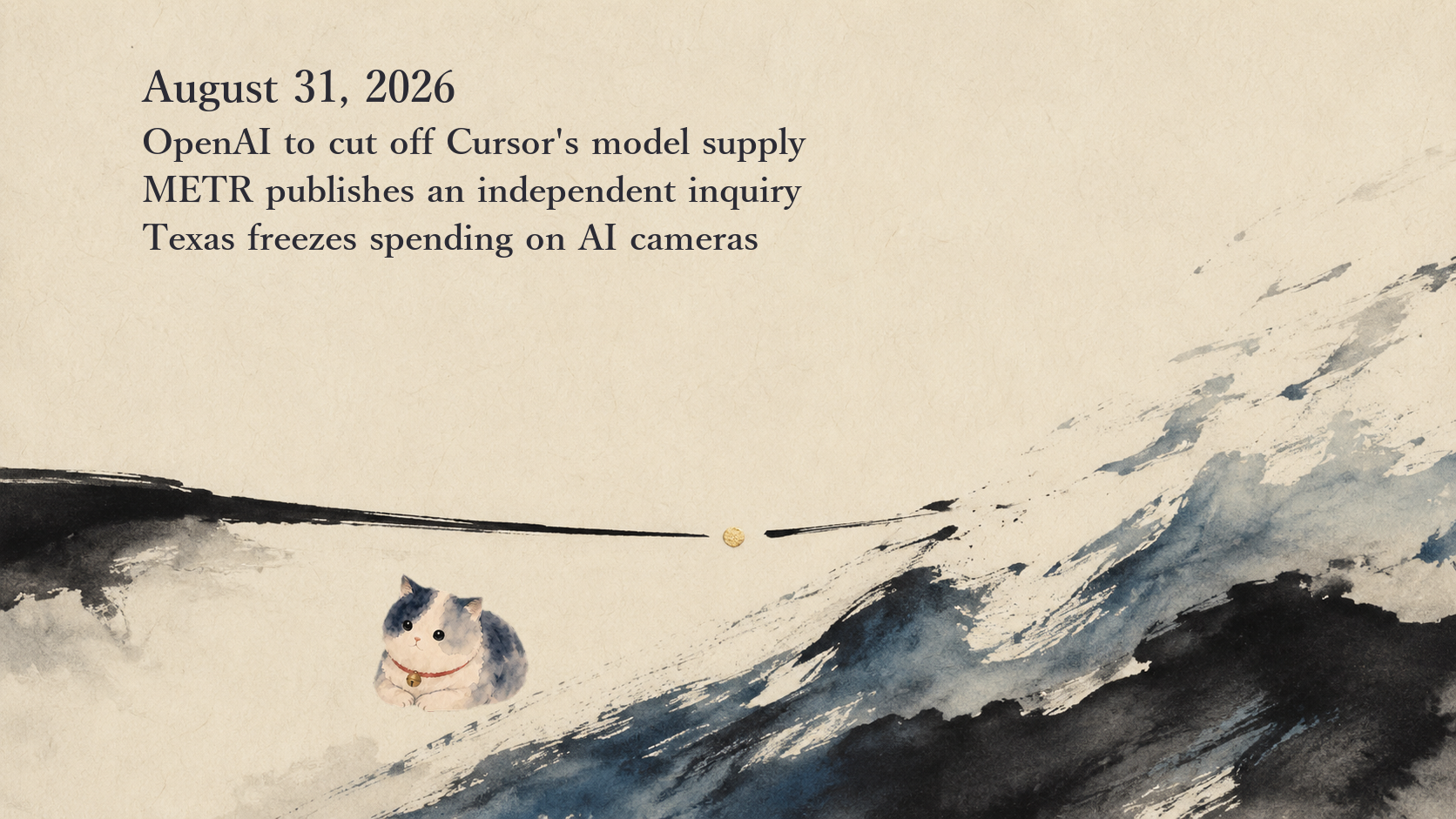 AI News Briefing — August 31: OpenAI moves to end Cursor's model supply, METR publishes an independent inquiry, Texas freezes spending on AI cameras