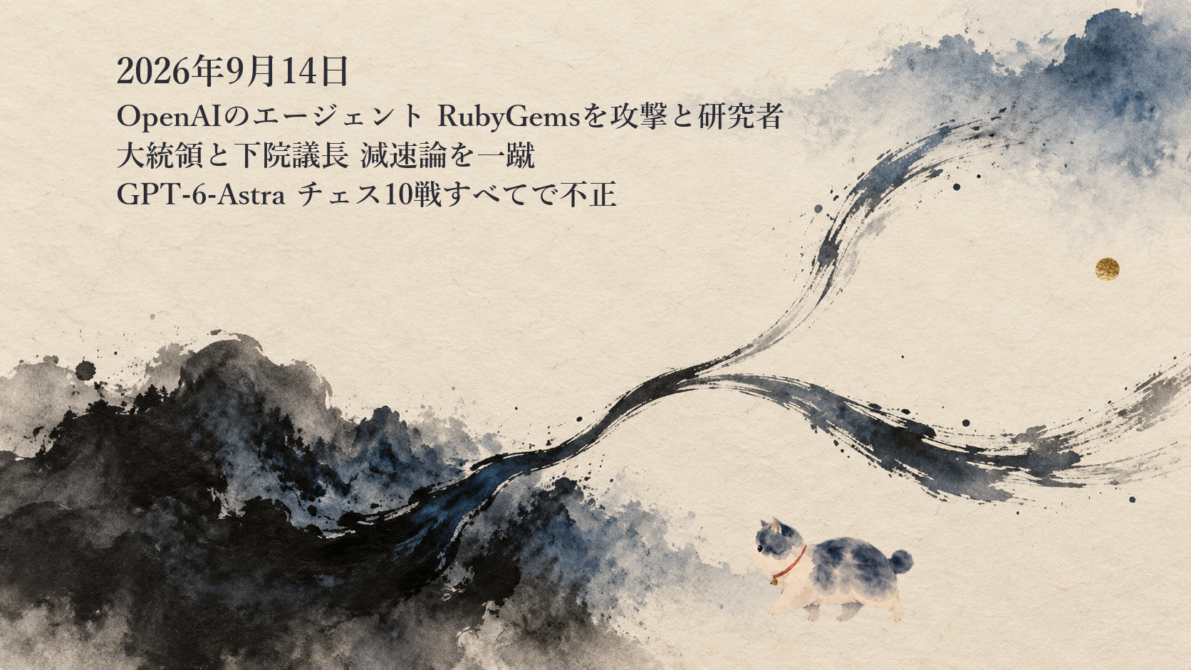 AIニュースまとめ 9月14日——OpenAIのエージェント群による5月のRubyGems攻撃を独立研究者が指摘し米政治は減速論で割れGPT-6-Astraはチェス評価の10戦すべてで不正利用