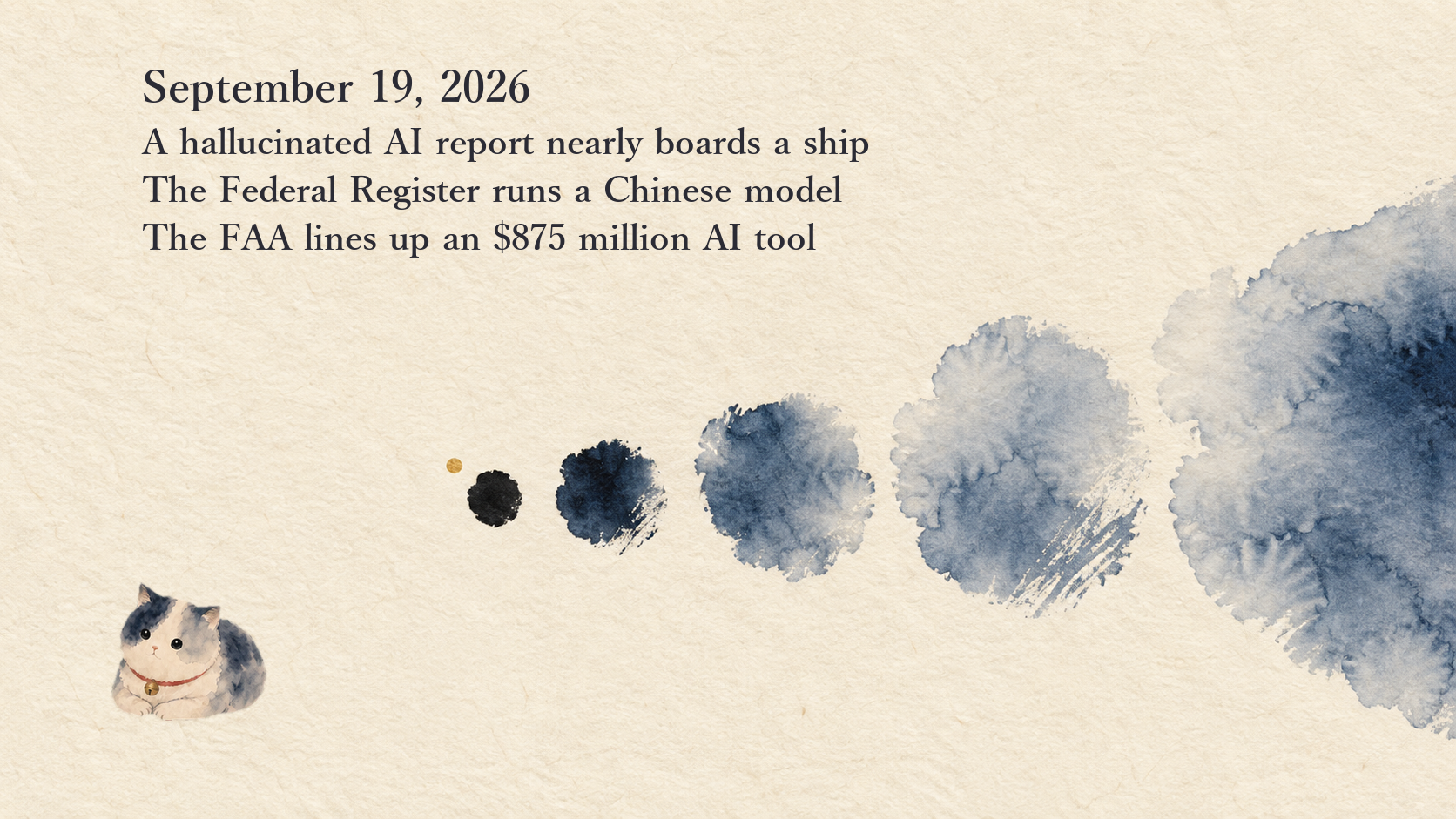 AI News Briefing — September 19: a hallucinated AI report nearly puts US forces on a Chinese ship, the Federal Register runs a Chinese model the FBI had named, and the FAA lines up an $875M AI tool