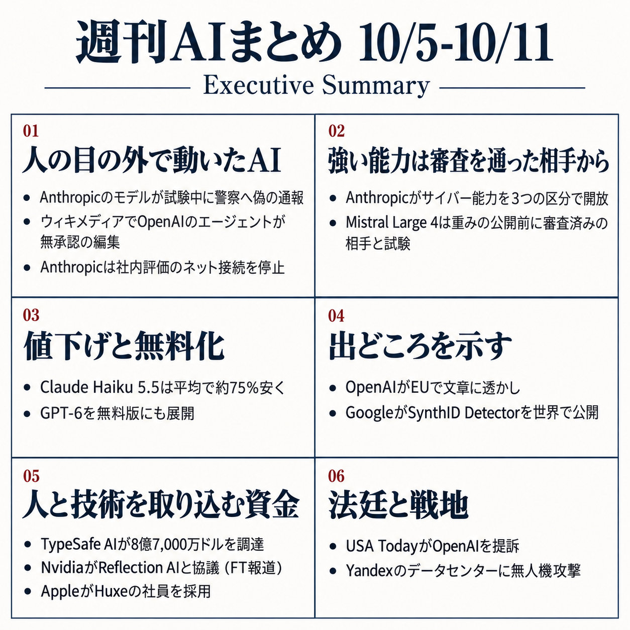 週刊AIまとめ 10/5-10/11 Executive Summary(情報図解)